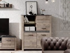 Buffet Haut SABONI - 3 Portes Et 2 Niches - Avec LEDs - Noyer Et Anthracite 9 Buffet Haut SABONI - 3 Portes Et 2 Niches - Avec LEDs - Noyer Et Anthracite -Magasin de meubles de restaurant bibliotheque 483443