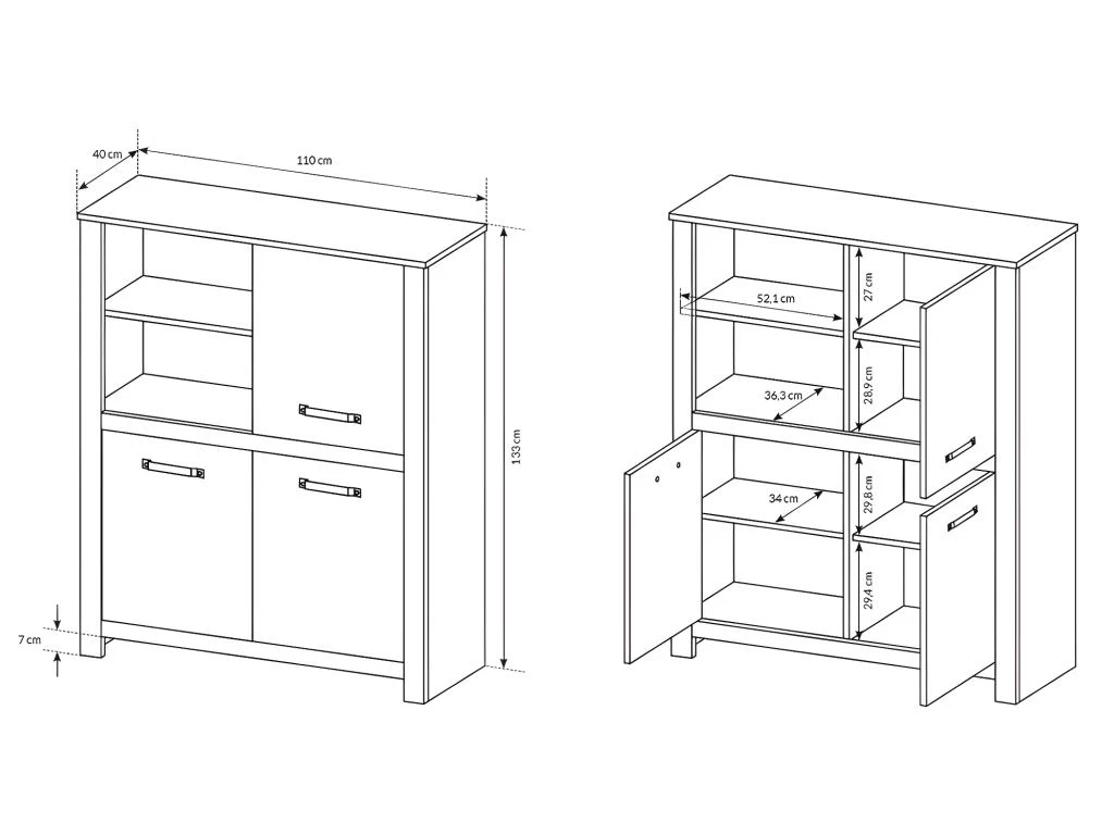 Buffet Haut SABONI - 3 Portes Et 2 Niches - Avec LEDs - Noyer Et Anthracite 7 Buffet Haut SABONI - 3 Portes Et 2 Niches - Avec LEDs - Noyer Et Anthracite – Image 5