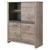 Buffet Haut SABONI - 3 Portes Et 2 Niches - Avec LEDs - Noyer Et Anthracite -Magasin de meubles de restaurant bibliotheque 483451