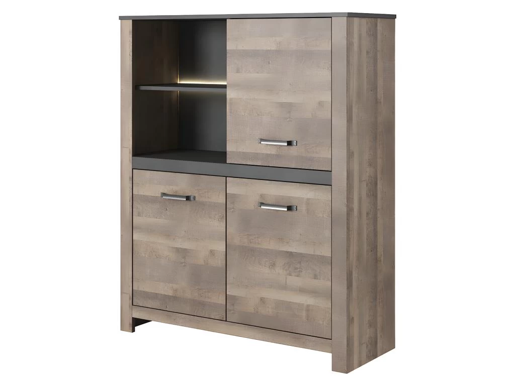 Buffet Haut SABONI - 3 Portes Et 2 Niches - Avec LEDs - Noyer Et Anthracite 3 Buffet Haut SABONI - 3 Portes Et 2 Niches - Avec LEDs - Noyer Et Anthracite