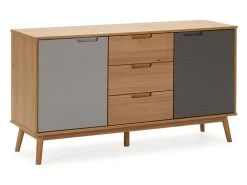 Buffet Bruce 3 Tiroirs Et 2 Portes , Bois Massif, 140 Cm Largeur
