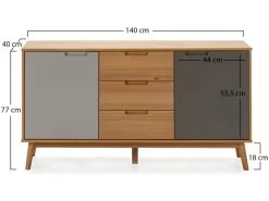 Buffet Bruce 3 Tiroirs Et 2 Portes , Bois Massif, 140 Cm Largeur -Magasin de meubles de restaurant buffet 10403289
