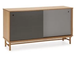 Buffet Magnus 2 Portes Coulissantes Couleur Gris, Bois Massif, 140 Cm Largeur