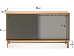 Buffet Magnus 2 Portes Coulissantes Couleur Gris, Bois Massif, 140 Cm Largeur -Magasin de meubles de restaurant buffet 10403319