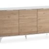 Buffet 3 Portes Koln, Couleur Blanc Brossé Et Bois, 136,5 Cm Largeur