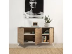 Buffet 3 Portes Koln, Couleur Blanc Brossé Et Bois, 136,5 Cm Largeur 11 Buffet 3 Portes Koln, Couleur Blanc Brossé Et Bois, 136,5 Cm Largeur -Magasin de meubles de restaurant buffet 10403383