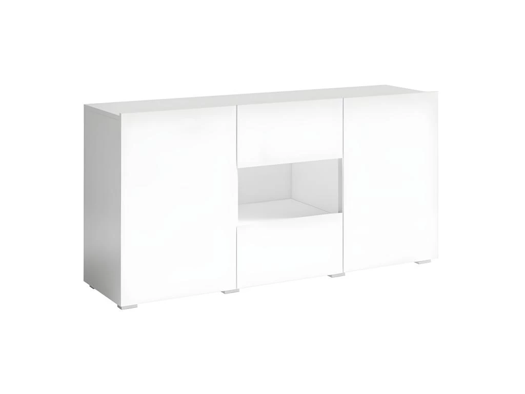 Buffet Design 140cm Pour Salon Couleur Blanc Brillant Collection PAROS. 3 Buffet Design 140cm Pour Salon Couleur Blanc Brillant Collection PAROS.