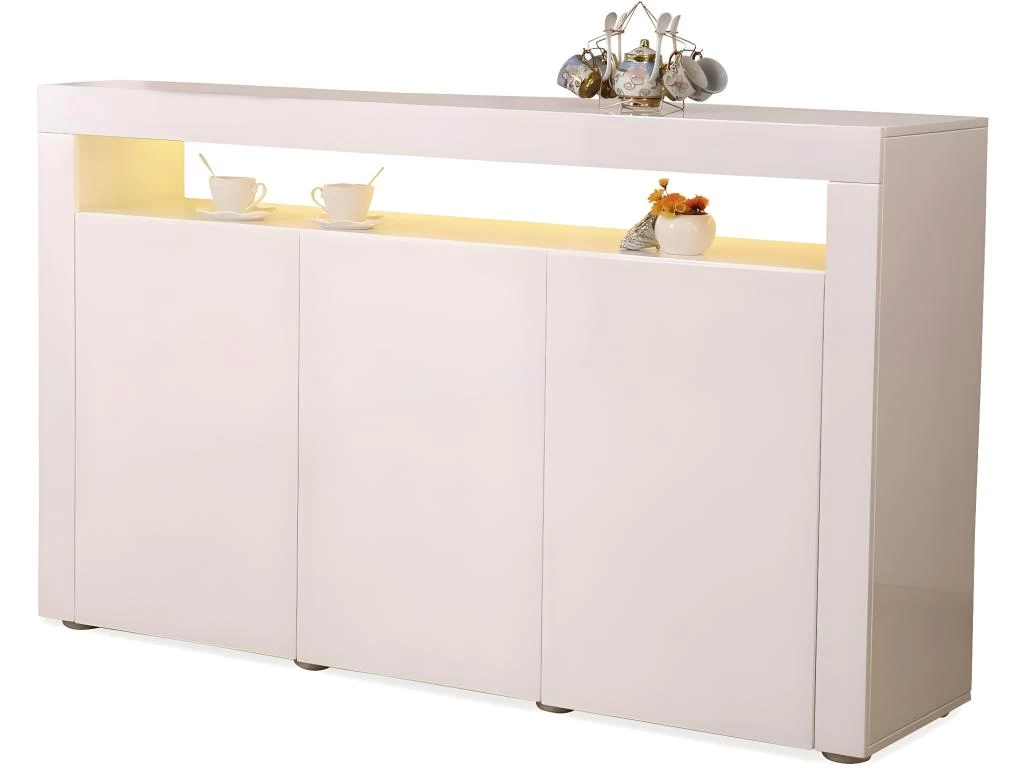 Buffet LED "Bogota" - 155 X 40 X 92 Cm - Blanc Laqué 4 Buffet LED "Bogota" - 155 X 40 X 92 Cm - Blanc Laqué – Image 2