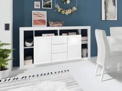 Buffet Avec 2 Portes Et 3 Tiroirs - Blanc Laqué - BALKA