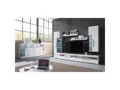 Buffet XL 180cm Avec 4 Portes Couleur Blanc Brillant Avec éclairage LED Multicolore Intégré Collection BOMBAY. -Magasin de meubles de restaurant buffet 10721583
