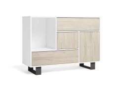 Buffet WIND 1 Porte, 3 Tiroirs, Couleur Blanc-Chêne, 120x40x86cm