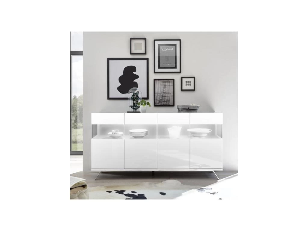 Buffet 4 Portes Laqué Blanc à LEDs - TARENTE N°1 3 Buffet 4 Portes Laqué Blanc à LEDs - TARENTE N°1