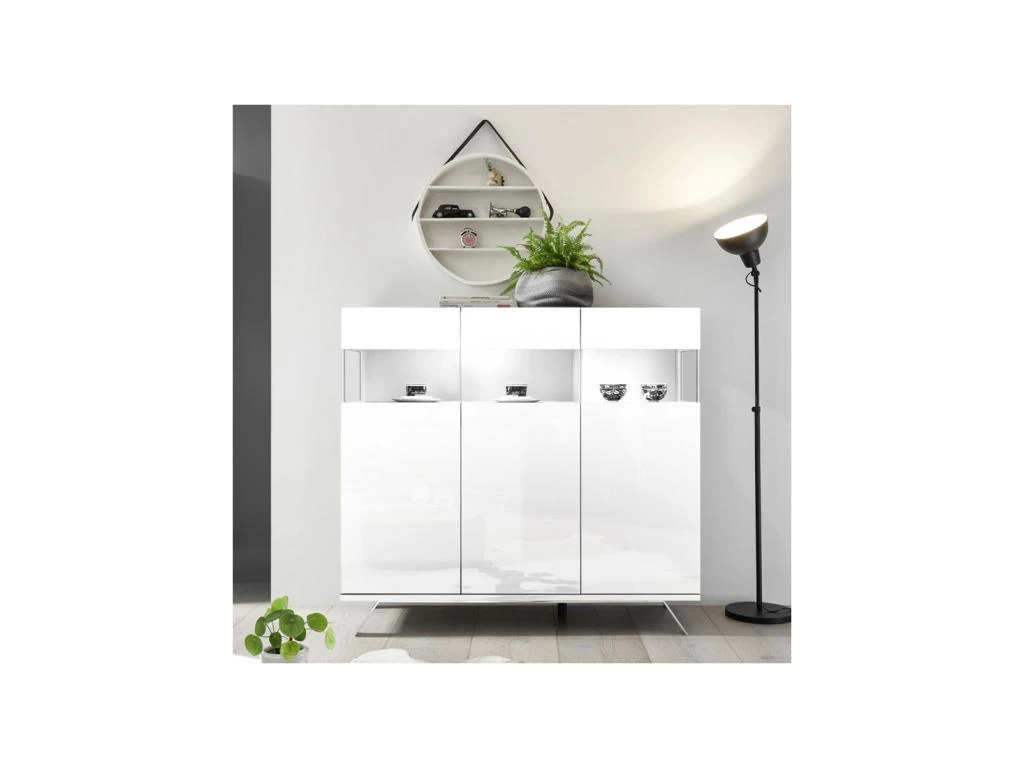 Buffet 3 Portes Laqué Blanc à LEDs - TARENTE N°1 3 Buffet 3 Portes Laqué Blanc à LEDs - TARENTE N°1