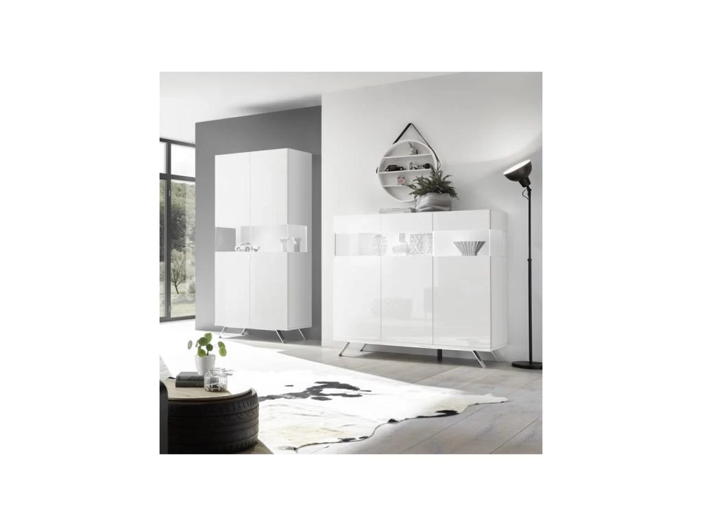 Buffet 3 Portes Laqué Blanc à LEDs - TARENTE N°1 4 Buffet 3 Portes Laqué Blanc à LEDs - TARENTE N°1 – Image 2