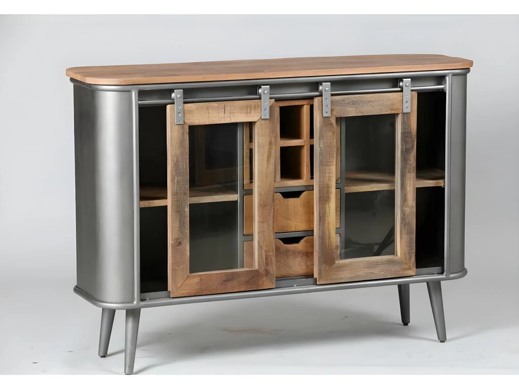 Buffet 2 Portes, 6 Niches, 2 Tiroirs Bois/Metal - JINK 4 Buffet 2 Portes, 6 Niches, 2 Tiroirs Bois/Metal - JINK – Image 2