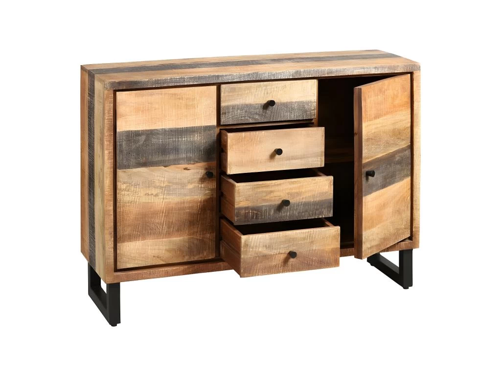 Buffet 2 Portes 4 Tiroirs Bois Massif Blanchi - ANZIA 4 Buffet 2 Portes 4 Tiroirs Bois Massif Blanchi - ANZIA – Image 2