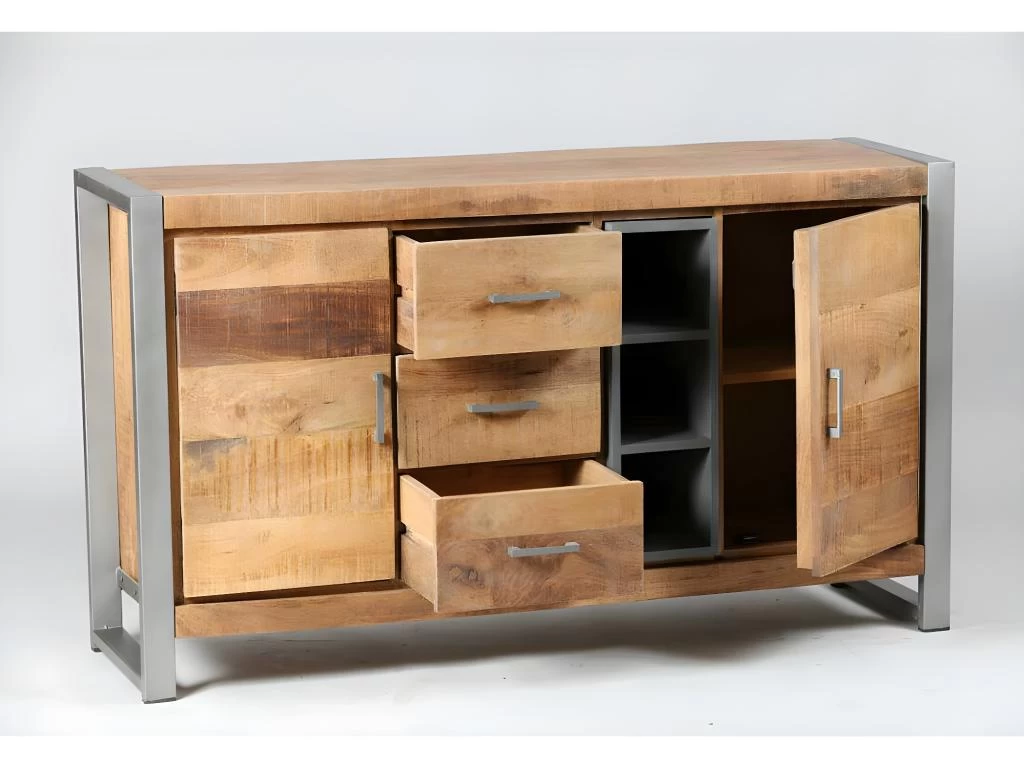 Buffet 2 Portes 3 Tiroirs 3 Niches Bois/Metal - JINK 4 Buffet 2 Portes 3 Tiroirs 3 Niches Bois/Metal - JINK – Image 2