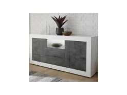Buffet 2 Portes 2 Tiroirs Blanc/Béton Ciré Foncé - LUBIO