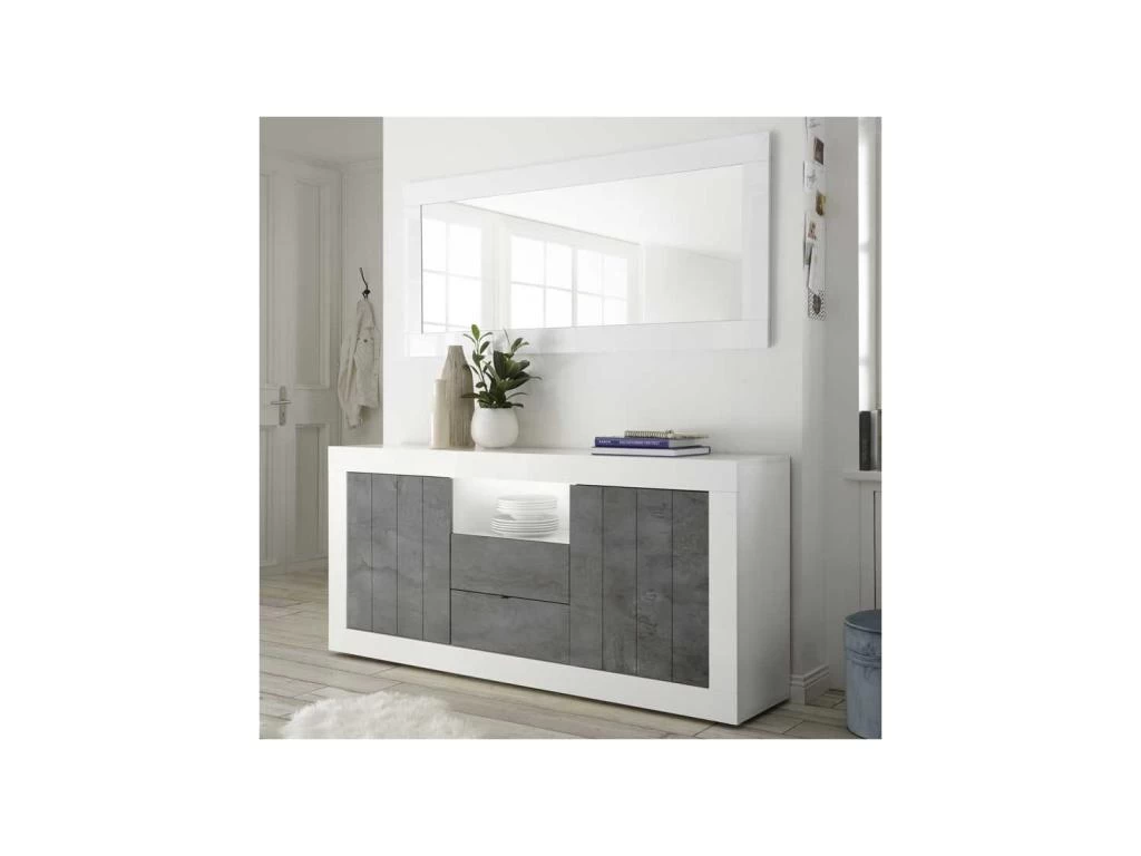 Buffet 2 Portes 2 Tiroirs Blanc/Béton Ciré Foncé - LUBIO 4 Buffet 2 Portes 2 Tiroirs Blanc/Béton Ciré Foncé - LUBIO – Image 2