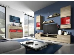 Buffet 90cm Pour Salon Avec 2 Portes Vitrées Et LED Intégrées Couleur Chêne Et Gris Anthracite Collection CONNOR. -Magasin de meubles de restaurant buffet 11152667