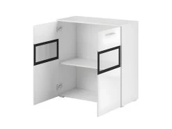 Buffet 90cm Pour Salon Avec 2 Portes Vitrées Et LED Intégrées Couleur Chêne Et Gris Anthracite Collection CONNOR. -Magasin de meubles de restaurant buffet 11152669