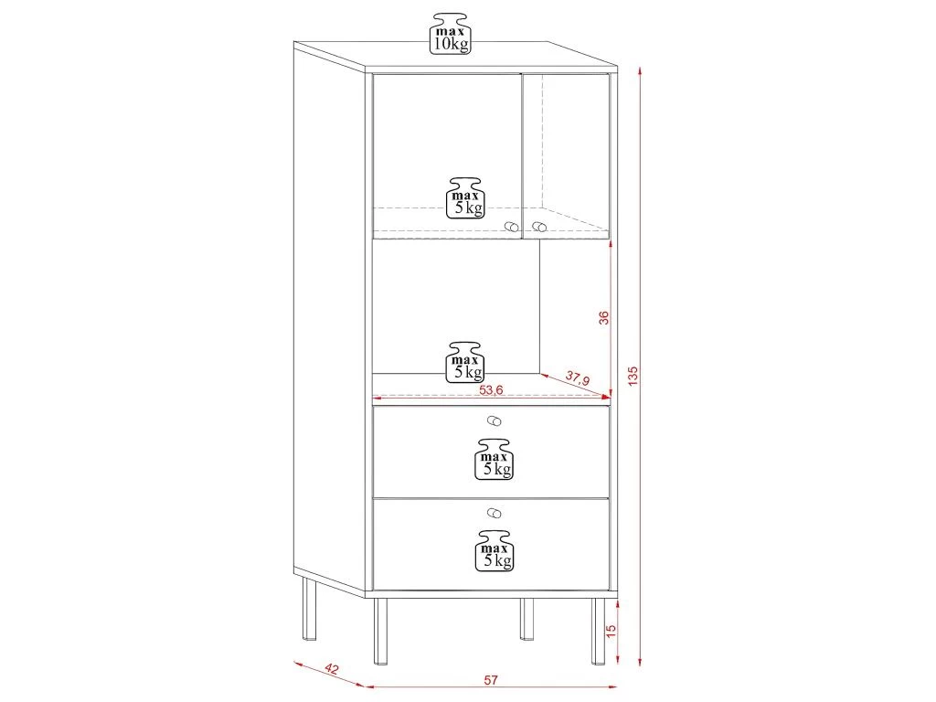 Buffet Haut Industriel 2 Portes Et 2 Tiroirs L57 X H135 Cm - Bospe 7 Buffet Haut Industriel 2 Portes Et 2 Tiroirs L57 X H135 Cm - Bospe – Image 5