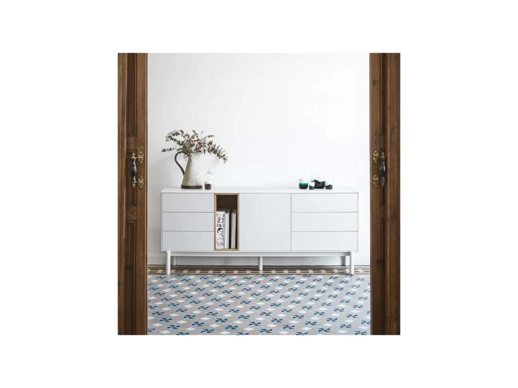 Buffet 1 Porte 6 Tiroirs Laque Crème/Bois - TEULAT CORVO 4 Buffet 1 Porte 6 Tiroirs Laque Crème/Bois - TEULAT CORVO – Image 2