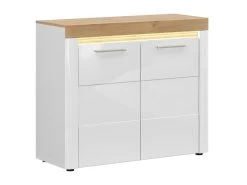 Buffet 2 Portes Avec LED Nara Blanc Et Bois