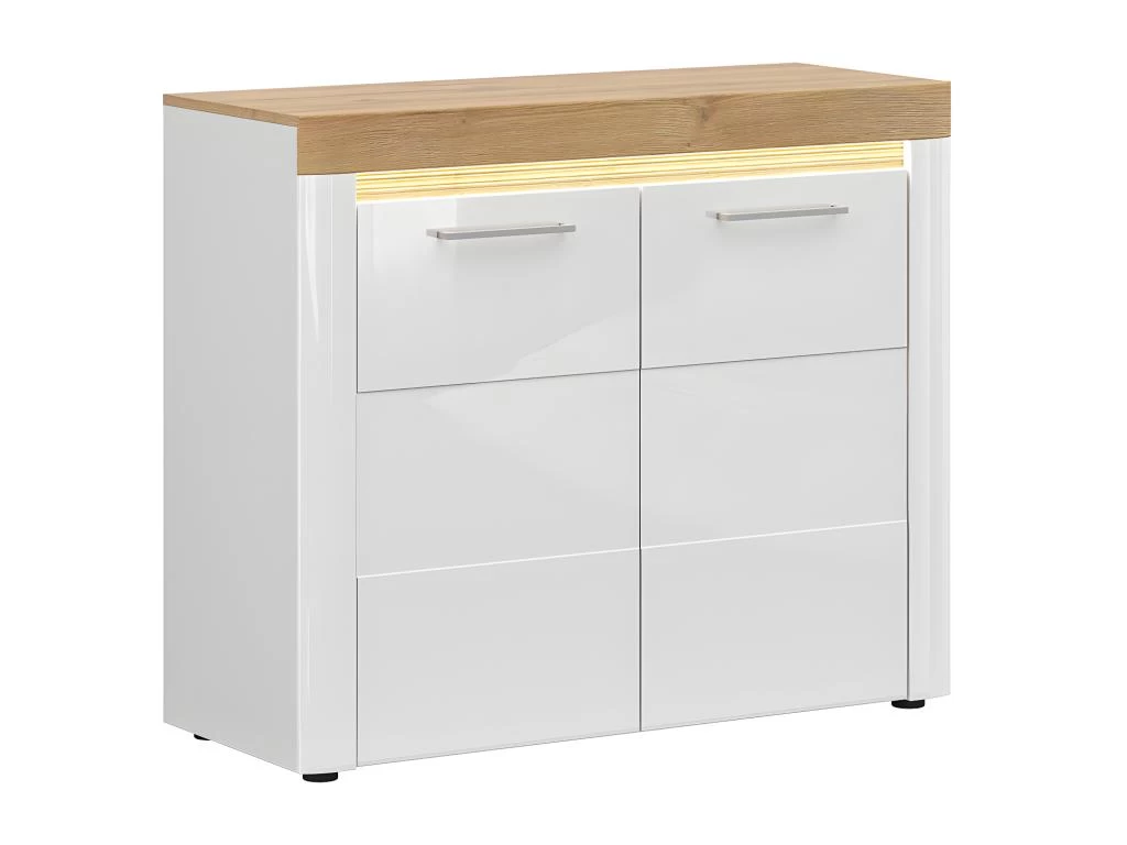 Buffet 2 Portes Avec LED Nara Blanc Et Bois 3 Buffet 2 Portes Avec LED Nara Blanc Et Bois