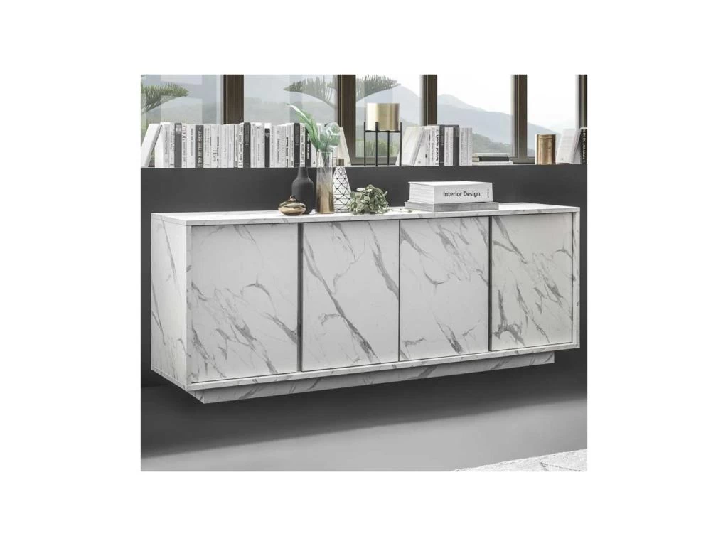 Buffet 4 Portes Marbre Blanc - BURANO 4 Buffet 4 Portes Marbre Blanc - BURANO – Image 2