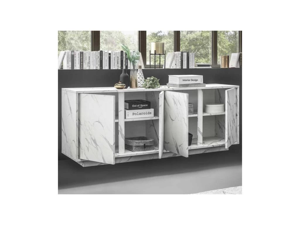 Buffet 4 Portes Marbre Blanc - BURANO 7 Buffet 4 Portes Marbre Blanc - BURANO – Image 5