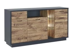 Buffet, Meuble De Rangement Avec éclairage LED Coloris Chêne, Graphite - Longueur 170 X Profondeur 45 X Hauteur 92 Cm