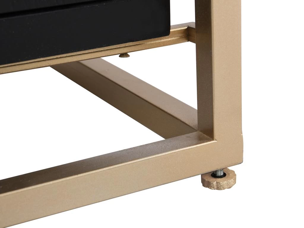 Buffet Haut Avec 2 Portes En MDF, Verre Trempé Et Métal - Effet Bois Noir Et Doré - TERIAVI 11 Buffet Haut Avec 2 Portes En MDF, Verre Trempé Et Métal - Effet Bois Noir Et Doré - TERIAVI – Image 9