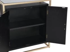 Buffet Haut Avec 2 Portes En MDF, Verre Trempé Et Métal - Effet Bois Noir Et Doré - TERIAVI 15 Buffet Haut Avec 2 Portes En MDF, Verre Trempé Et Métal - Effet Bois Noir Et Doré - TERIAVI -Magasin de meubles de restaurant buffet 12929133