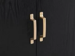 Buffet Haut Avec 2 Portes En MDF, Verre Trempé Et Métal - Effet Bois Noir Et Doré - TERIAVI 18 Buffet Haut Avec 2 Portes En MDF, Verre Trempé Et Métal - Effet Bois Noir Et Doré - TERIAVI -Magasin de meubles de restaurant buffet 12929137