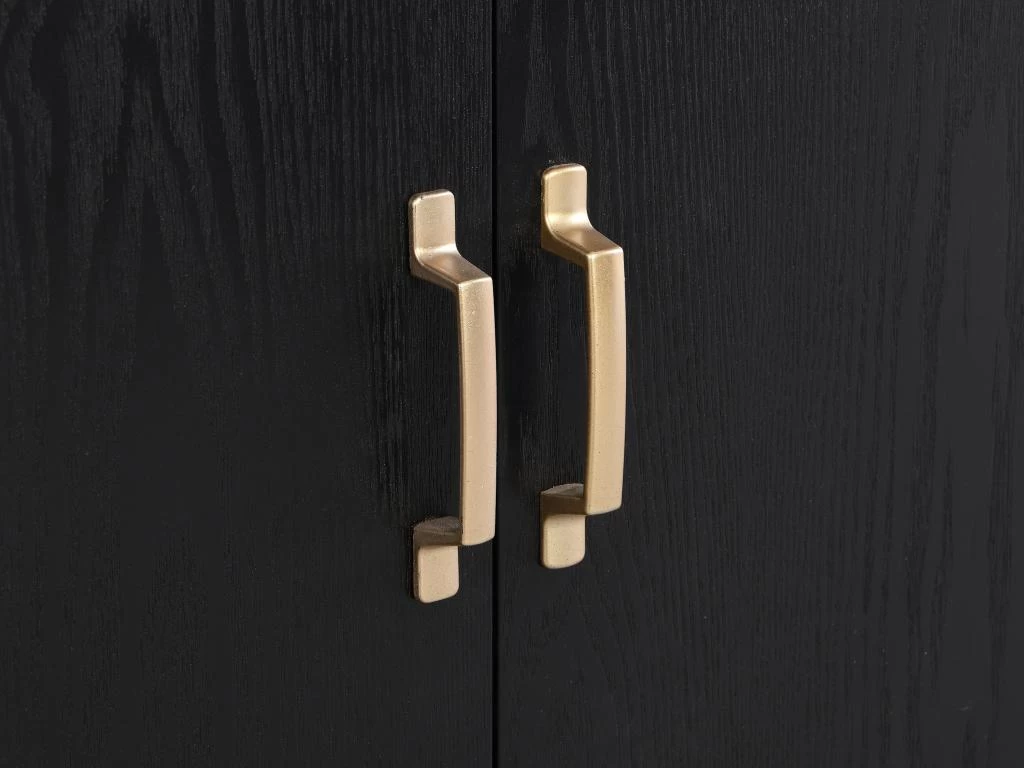 Buffet Haut Avec 2 Portes En MDF, Verre Trempé Et Métal - Effet Bois Noir Et Doré - TERIAVI 10 Buffet Haut Avec 2 Portes En MDF, Verre Trempé Et Métal - Effet Bois Noir Et Doré - TERIAVI – Image 8