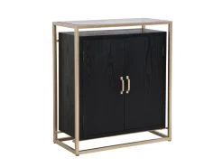 Buffet Haut Avec 2 Portes En MDF, Verre Trempé Et Métal - Effet Bois Noir Et Doré - TERIAVI 13 Buffet Haut Avec 2 Portes En MDF, Verre Trempé Et Métal - Effet Bois Noir Et Doré - TERIAVI -Magasin de meubles de restaurant buffet 12929145