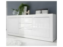 Buffet 2 Portes 3 Tiroirs Blanc Laqué Brillant - MATERA