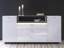 Buffet 2 Portes, 3 Tiroirs Et 1 Niche Avec LEDs - Blanc Laqué Et Noir - DOUREA 8 Buffet 2 Portes, 3 Tiroirs Et 1 Niche Avec LEDs - Blanc Laqué Et Noir - DOUREA -Magasin de meubles de restaurant buffet 13319763