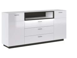 Buffet 2 Portes, 3 Tiroirs Et 1 Niche Avec LEDs - Blanc Laqué Et Noir - DOUREA 9 Buffet 2 Portes, 3 Tiroirs Et 1 Niche Avec LEDs - Blanc Laqué Et Noir - DOUREA -Magasin de meubles de restaurant buffet 13919907