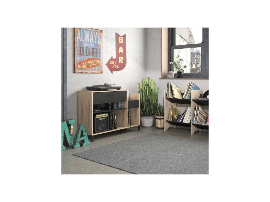 Meuble De Rangement 1 Tiroir Noir/Bois - CHICALA 4 Meuble De Rangement 1 Tiroir Noir/Bois - CHICALA – Image 2