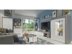 Buffet 2 Portes 4 Tiroirs LED Inclus Teo Blanc Et Gris -Magasin de meubles de restaurant buffet 14055479