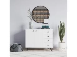 Meuble Polyvalent, 100% Aggloméré Plaqué Mélaminé, Coloris Blanc 100x82x35 -Magasin de meubles de restaurant buffet 14121899