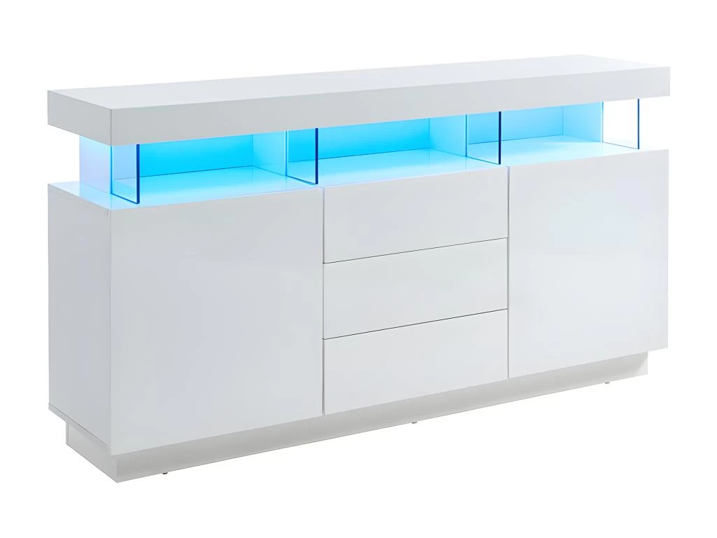 Buffet 3 Tiroirs Et 2 Portes Avec LEDs En MDF - Blanc Laqué - FABIO II 6 Buffet 3 Tiroirs Et 2 Portes Avec LEDs En MDF - Blanc Laqué - FABIO II – Image 4