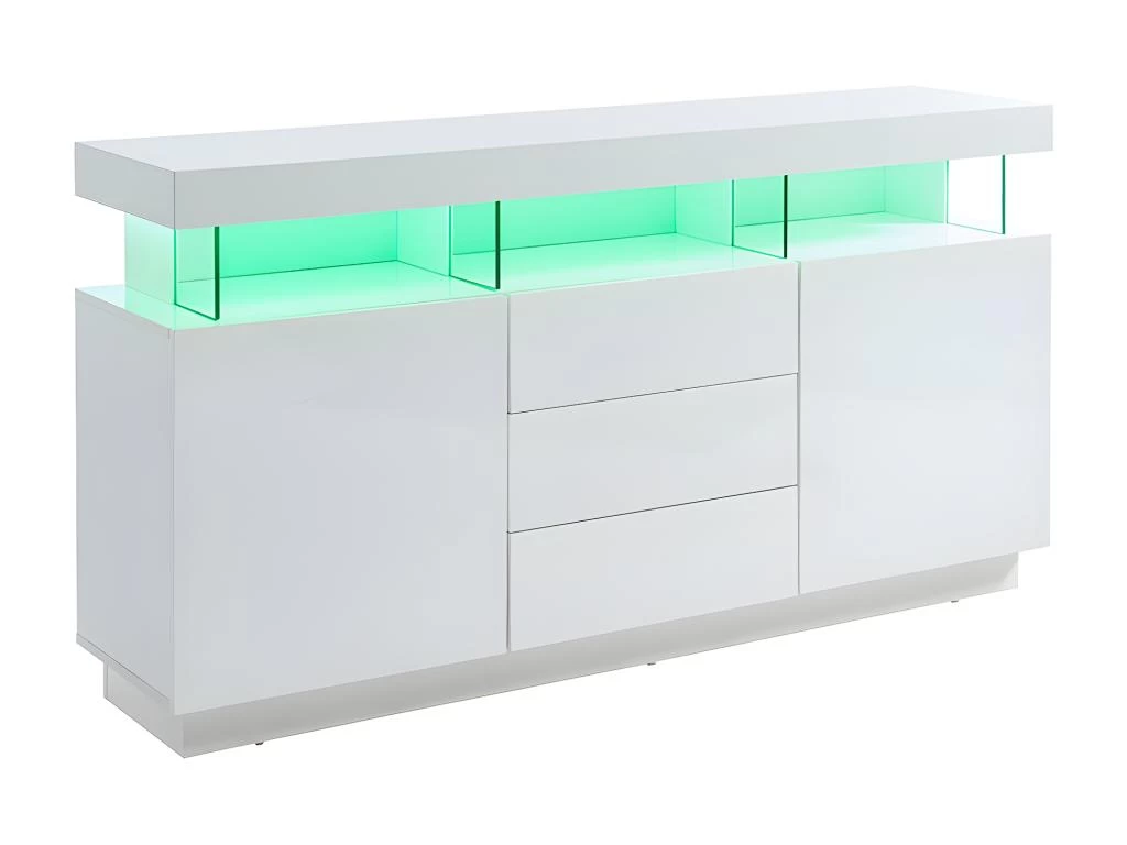 Buffet 3 Tiroirs Et 2 Portes Avec LEDs En MDF - Blanc Laqué - FABIO II 7 Buffet 3 Tiroirs Et 2 Portes Avec LEDs En MDF - Blanc Laqué - FABIO II – Image 5