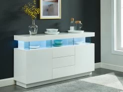 Buffet 3 Tiroirs Et 2 Portes Avec LEDs En MDF - Blanc Laqué - FABIO II