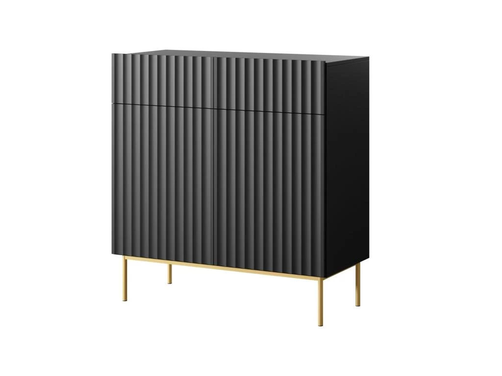 Buffet Haut Avec 2 Portes Et 2 Tiroirs En MDF Et Acier - Noir Et Doré - EVILANA 5 Buffet Haut Avec 2 Portes Et 2 Tiroirs En MDF Et Acier - Noir Et Doré - EVILANA – Image 3