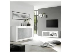 Buffet 3 Portes Blanc/Béton Ciré Clair - MATERA 10 Buffet 3 Portes Blanc/Béton Ciré Clair - MATERA -Magasin de meubles de restaurant buffet 14340901