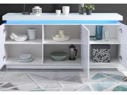 Buffet à LED ODYSSEE Laqué Blanc Brillant 3 Portes 170cm -Magasin de meubles de restaurant buffet 14409819