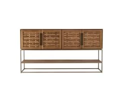 ALIDA - Buffet En Bois De Teck Recyclé 4 Portes En Tissage De Bambou -Magasin de meubles de restaurant buffet 14652159